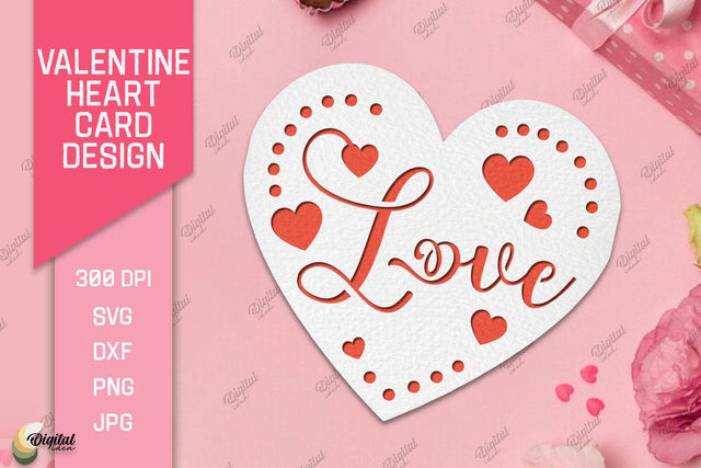 Valentine Heart Card Paper Cut. Greeting Card SVG 3D Paper Evgenyia Guschina 