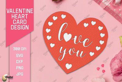 Valentine Heart Card Paper Cut. Greeting Card SVG 3D Paper Evgenyia Guschina 