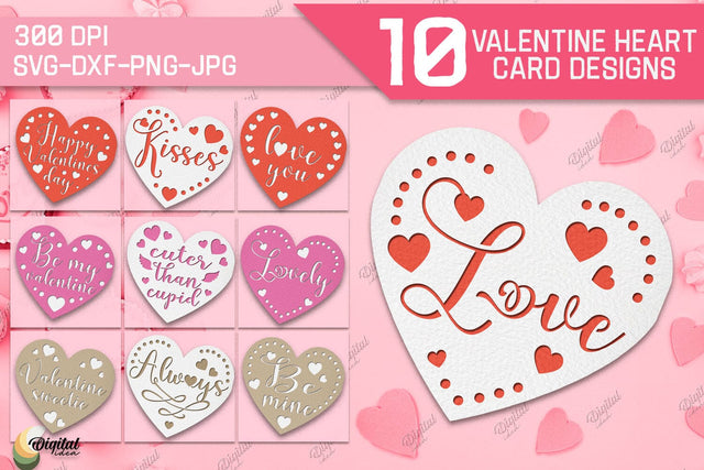 Valentine Heart Cards Paper Cut Bundle. Greeting Cards SVG SVG Evgenyia Guschina 