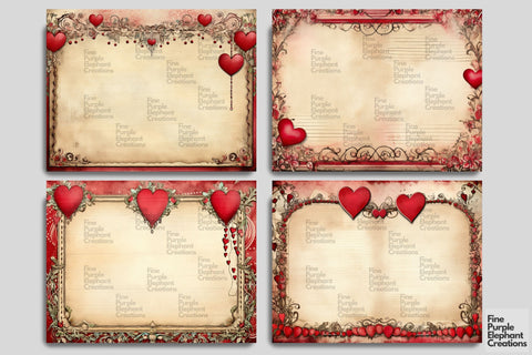 Valentine Heart Frame Digital Junk Journal Double Pages Digital Pattern Fine Purple Elephant Creations 