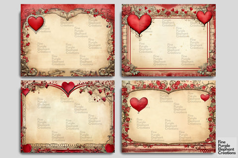 Valentine Heart Frame Digital Junk Journal Double Pages Digital Pattern Fine Purple Elephant Creations 