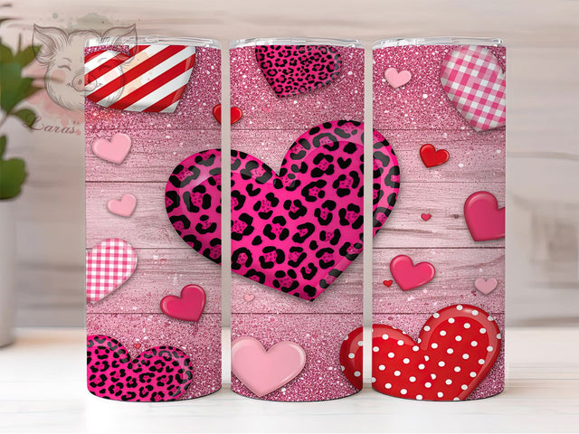 Valentine Heart Leopard Tumbler, Valentine Leopard Pattern, Cute Animal Print Design, 20Oz Sublimation Wrap, Romantic Leopard Art, Love Heart Texture, Tumbler Sublimation Sublimation Lara' s Designs 