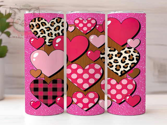 Valentine Heart Leopard Tumbler, Valentine Leopard Pattern, Cute Animal Print Design, 20Oz Sublimation Wrap, Romantic Leopard Art, Love Heart Texture, Tumbler Sublimation Sublimation Lara' s Designs 