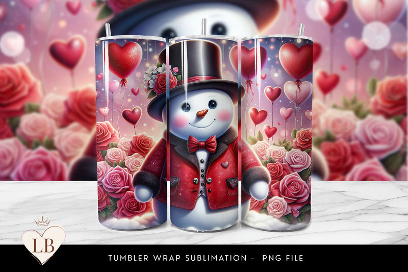 Valentine Heart Rose Snowman Tumbler Wrap Sublimation BijouBay 