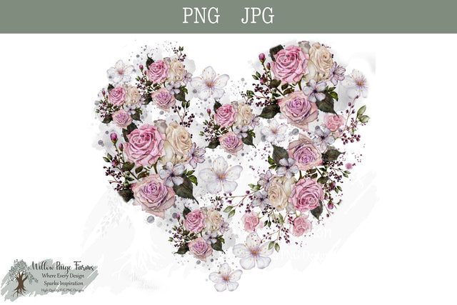 Valentine Heart Shaped Roses Hand Painted watercolor Roses Printable Roses for Valentines Day, Wedding Invitation, cards for Mothers Day Sublimation Willow Paige Farms 