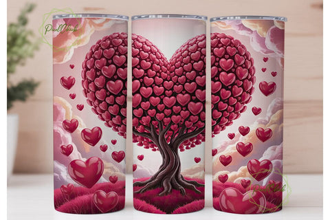 Valentine Heart Tree 20oz Tumbler Wrap Sublimation PixelChick 