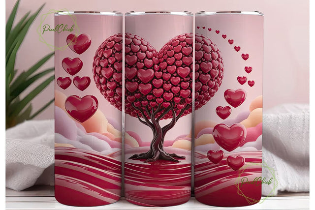 Valentine Heart Tree 20oz Tumbler Wrap Sublimation PixelChick 