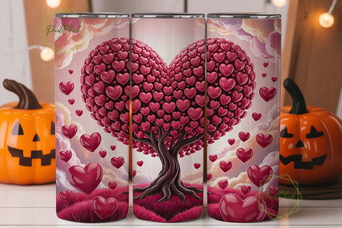 Valentine Heart Tree 20oz Tumbler Wrap Sublimation PixelChick 