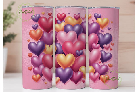 Valentine Hearts 20oz Tumbler Wrap Sublimation PixelChick 