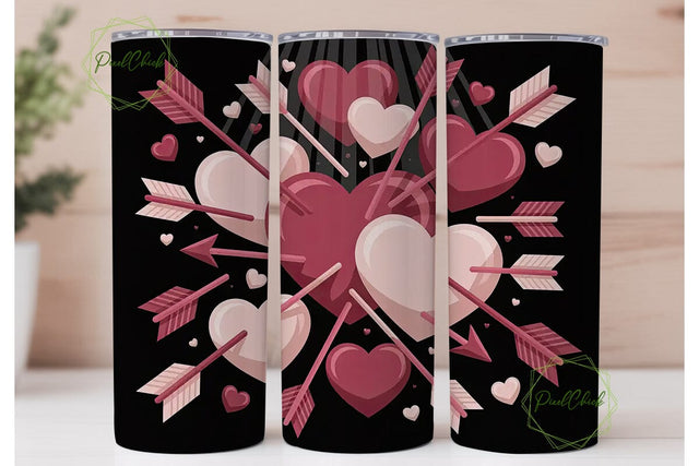 Valentine Hearts & Arrows 20oz Tumbler Sublimation PixelChick 