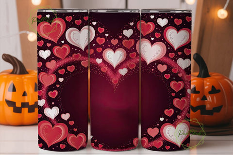 Valentine Hearts Glitter 20oz Tumbler Sublimation PixelChick 