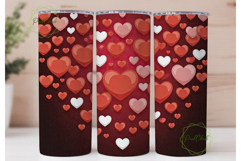 Valentine Hearts Glitter 20oz Tumbler Sublimation PixelChick 
