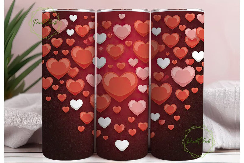 Valentine Hearts Glitter 20oz Tumbler Sublimation PixelChick 