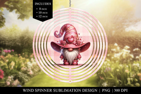 Valentine Hearts Gnome Wind Spinner Sublimation Design PNG Sublimation BijouBay 