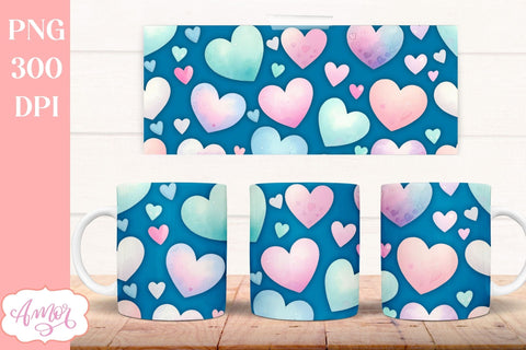 Valentine hearts Wraps for Sublimation Bundle | 6 mug design Sublimation Amorclipart 