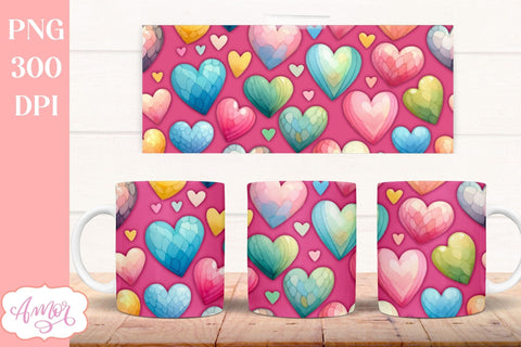 Valentine hearts Wraps for Sublimation Bundle | 6 mug design Sublimation Amorclipart 