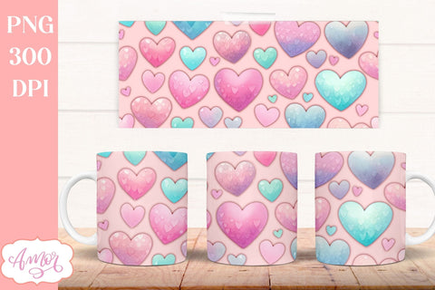 Valentine hearts Wraps for Sublimation Bundle | 6 mug design Sublimation Amorclipart 