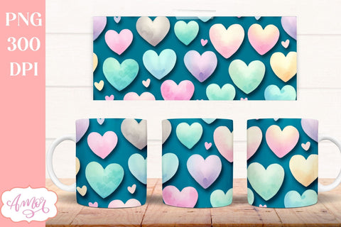 Valentine hearts Wraps for Sublimation Bundle | 6 mug design Sublimation Amorclipart 