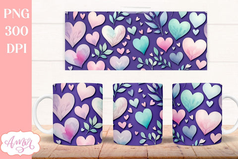 Valentine hearts Wraps for Sublimation Bundle | 6 mug design Sublimation Amorclipart 