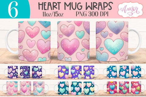 Valentine hearts Wraps for Sublimation Bundle | 6 mug design Sublimation Amorclipart 