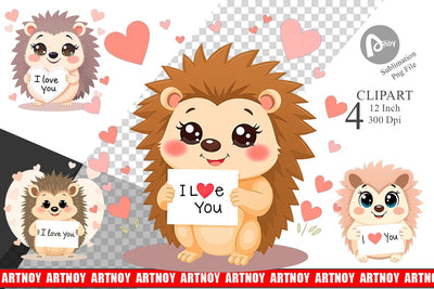 Valentine Hedgehog Cartoon Clipart Sublimation artnoy 