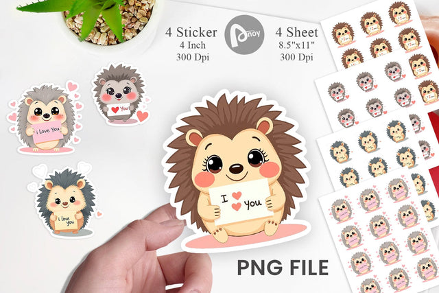 Valentine Hedgehog Cartoon Sticker Sublimation artnoy 