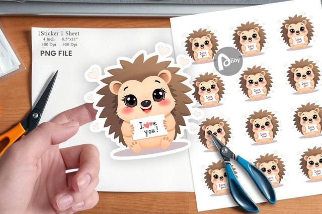 Valentine Hedgehog Cartoon Sticker Sublimation artnoy 