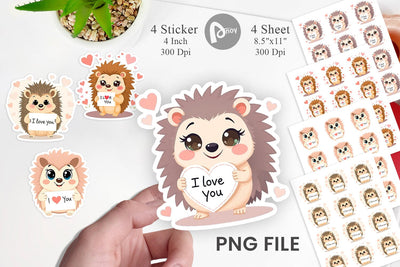 Valentine Hedgehog Cartoon Sticker Sublimation artnoy 