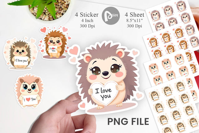 Valentine Hedgehog Cartoon Sticker Sublimation artnoy 