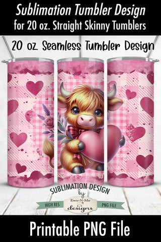 Valentine Highland Cow 20 oz Seamless Tumbler Wrap Design Sublimation Ewe-N-Me Designs 