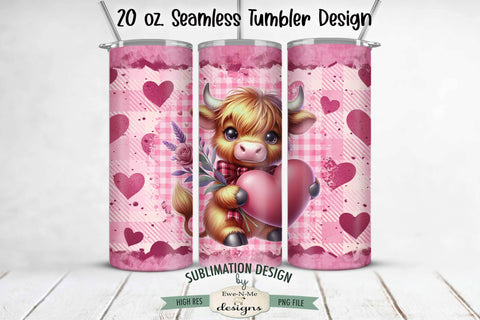 Valentine Highland Cow 20 oz Seamless Tumbler Wrap Design Sublimation Ewe-N-Me Designs 