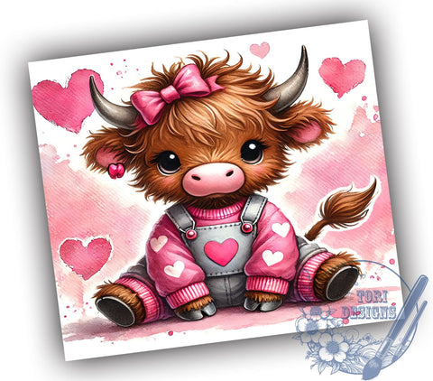 Valentine Highland Cow 20oz Tumbler, Valentine Tumbler, 20oz Tumbler Wrap, Cow Lover Gift, Cute Cow Design, Farm Animal Tumbler, Sublimation Wrap Sublimation ToriDesigns 