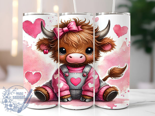 Valentine Highland Cow 20oz Tumbler, Valentine Tumbler, 20oz Tumbler Wrap, Cow Lover Gift, Cute Cow Design, Farm Animal Tumbler, Sublimation Wrap Sublimation ToriDesigns 