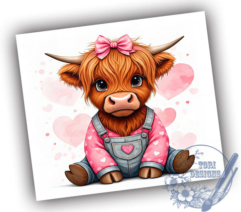 Valentine Highland Cow 20oz Tumbler, Valentine Tumbler, 20oz Tumbler Wrap, Cow Lover Gift, Cute Cow Design, Farm Animal Tumbler, Sublimation Wrap Sublimation ToriDesigns 