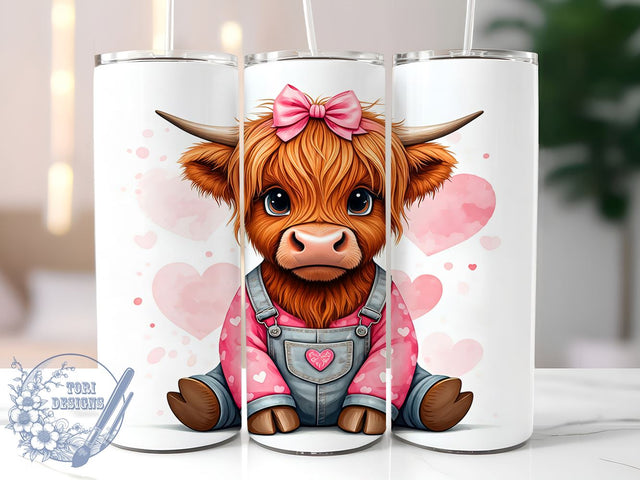 Valentine Highland Cow 20oz Tumbler, Valentine Tumbler, 20oz Tumbler Wrap, Cow Lover Gift, Cute Cow Design, Farm Animal Tumbler, Sublimation Wrap Sublimation ToriDesigns 