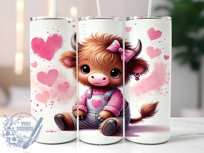Valentine Highland Cow 20oz Tumbler, Valentine Tumbler, 20oz Tumbler Wrap, Cow Lover Gift, Cute Cow Design, Farm Animal Tumbler, Sublimation Wrap Sublimation ToriDesigns 