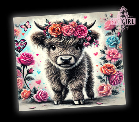 Valentine Highland Cow Love Tumbler, Valentine Cow Design, 20oz Tumbler Wrap, Cute Cow Gift, Personalized Valentine Mug, Farmhouse Valentine Decor, Love Cow Tumbler Sublimation SvggirlplusArt 