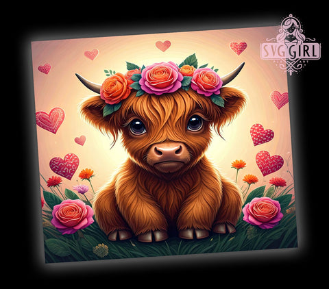 Valentine Highland Cow Love Tumbler, Valentine Cow Design, 20oz Tumbler Wrap, Cute Cow Gift, Personalized Valentine Mug, Farmhouse Valentine Decor, Love Cow Tumbler Sublimation SvggirlplusArt 