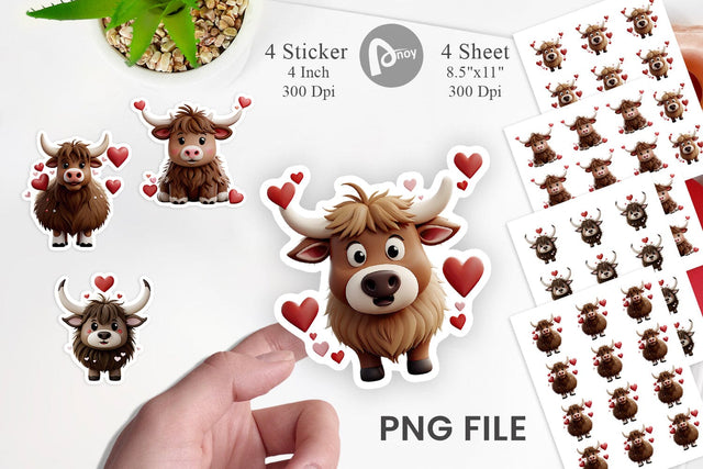 Valentine Highland Cow Sticker Sublimation artnoy 