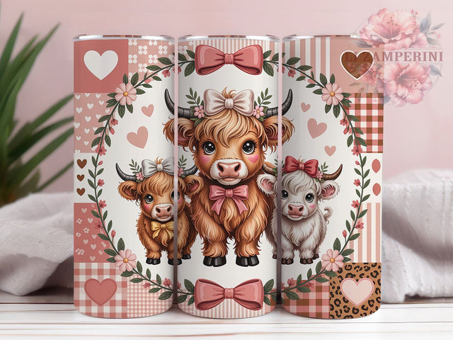 Valentine Highland Cow Tumbler, Cute Cow Wrap, Romantic Cow Cup, 20oz Sublimation Wrap, Stylish Cow Design Tumbler, Artistic Valentine Cow Cup, Love Farm Theme Wrap Sublimation Li Zamperini 