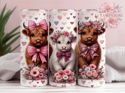 Valentine Highland Cow Tumbler, Cute Cow Wrap, Romantic Cow Cup, 20oz Sublimation Wrap, Stylish Cow Design Tumbler, Artistic Valentine Cow Cup, Love Farm Theme Wrap Sublimation Li Zamperini 