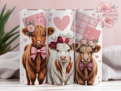 Valentine Highland Cow Tumbler, Cute Cow Wrap, Romantic Cow Cup, 20oz Sublimation Wrap, Stylish Cow Design Tumbler, Artistic Valentine Cow Cup, Love Farm Theme Wrap Sublimation Li Zamperini 
