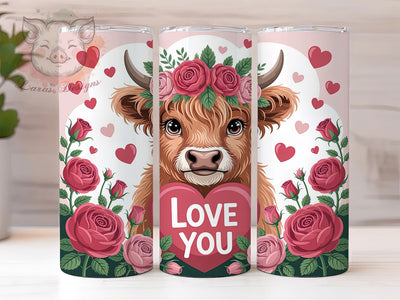 Valentine Highland Cow Tumbler, Valentines Wrap, Love Theme, Sublimation Art, 20oz Tumbler, Bold Pattern, Cute Design Sublimation Lara' s Designs 