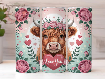 Valentine Highland Cow Tumbler, Valentines Wrap, Love Theme, Sublimation Art, 20oz Tumbler, Bold Pattern, Cute Design Sublimation Lara' s Designs 
