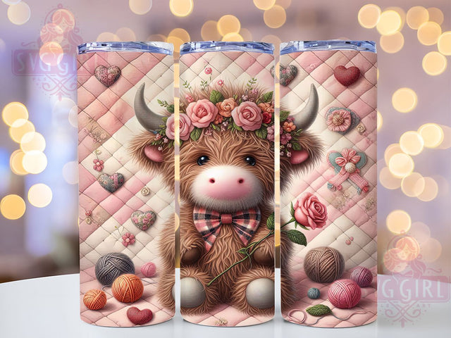 Valentine Highland Cow Tumbler Wrap, Faux Yarn, Highland Cow, Cute Design, Rustic Style, Tumbler Wrap, Sublimation Design Sublimation SvggirlplusArt 