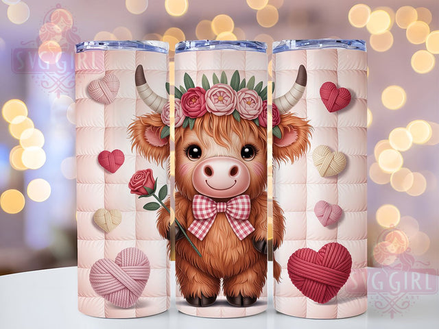 Valentine Highland Cow Tumbler Wrap, Faux Yarn, Highland Cow, Cute Design, Rustic Style, Tumbler Wrap, Sublimation Design Sublimation SvggirlplusArt 