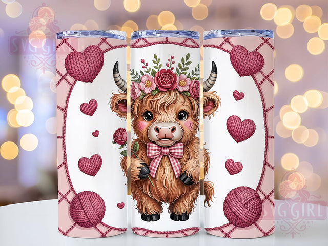 Valentine Highland Cow Tumbler Wrap, Faux Yarn, Highland Cow, Cute Design, Rustic Style, Tumbler Wrap, Sublimation Design Sublimation SvggirlplusArt 