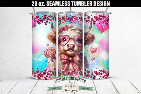 Valentine Highland Cow Wearing Glasses 20 oz Seamless Tumbler Wrap Sublimation Ewe-N-Me Designs 