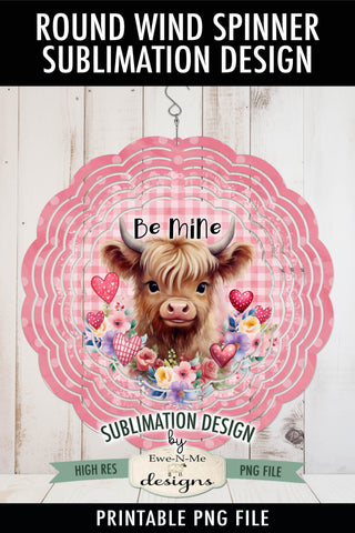 Valentine Highland Cow Wind Spinner Sublimation Design | Round Design Sublimation Ewe-N-Me Designs 