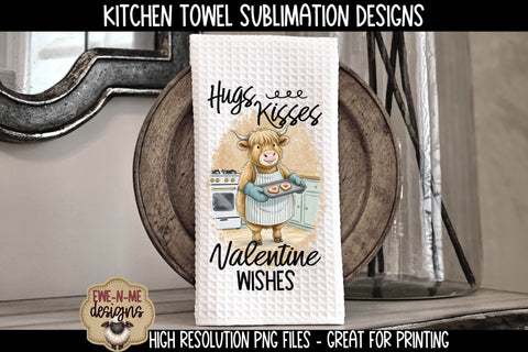 Valentine Highland Cows Sublimation Kitchen Towel Designs Sublimation Ewe-N-Me Designs 